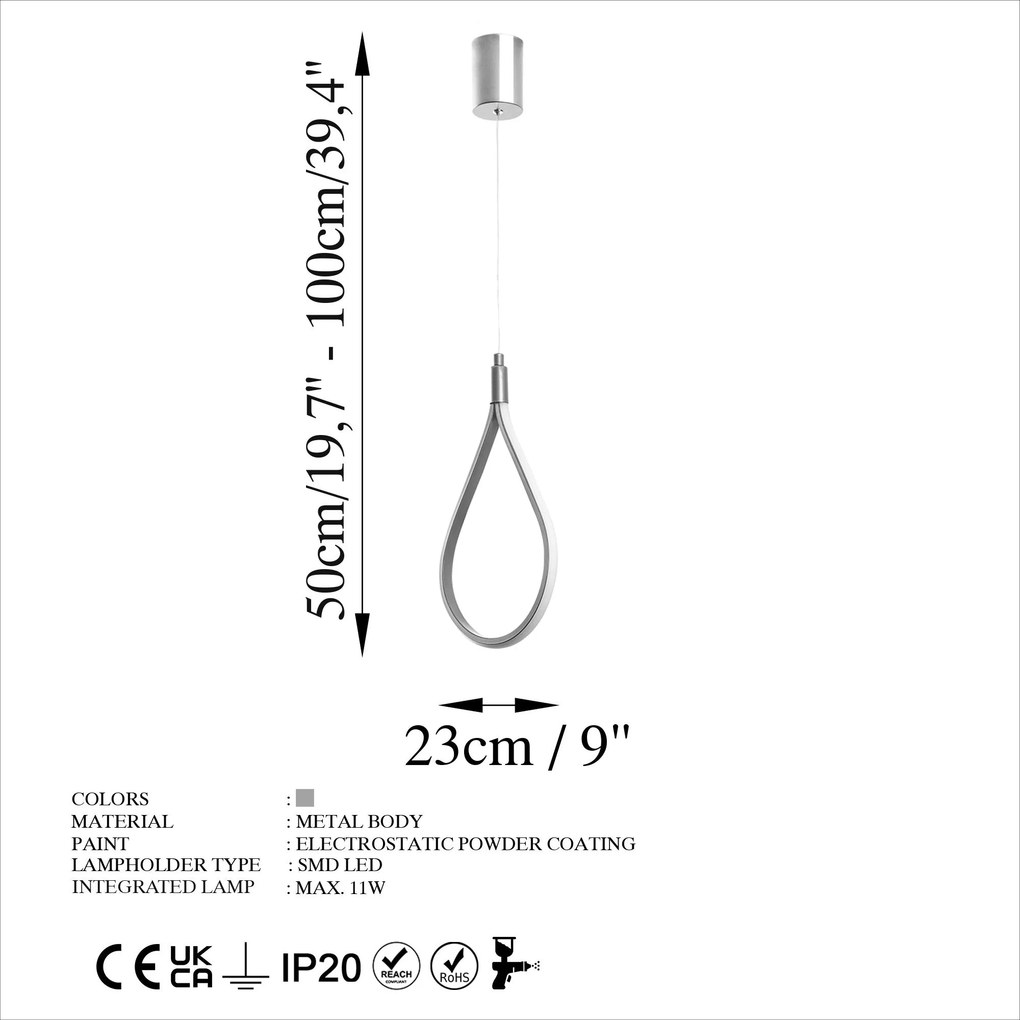 Candeeiro de Teto Damla – Cromado – 23 x 50-100 x 10 cm