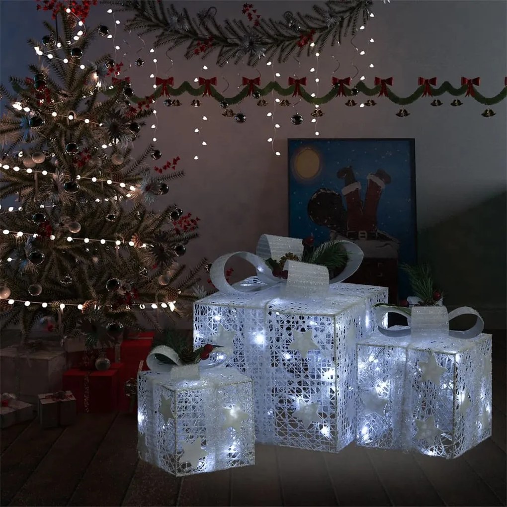 329766 vidaXL Caixas de presente de Natal decorativas 3 pcs int/ext. branco