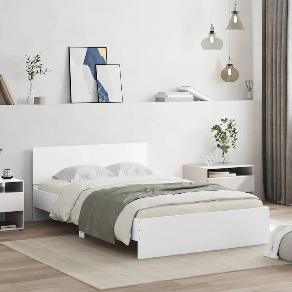Estrutura de cama com cabeceira e luzes LED 140x190 cm branco