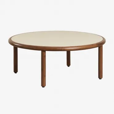 Mesa De Centro Redonda Para Jardim Em Madeira De Acácia Olivia Ø80 Cm & Beige Semoline & Castanho-acácia Escuro - Sklum