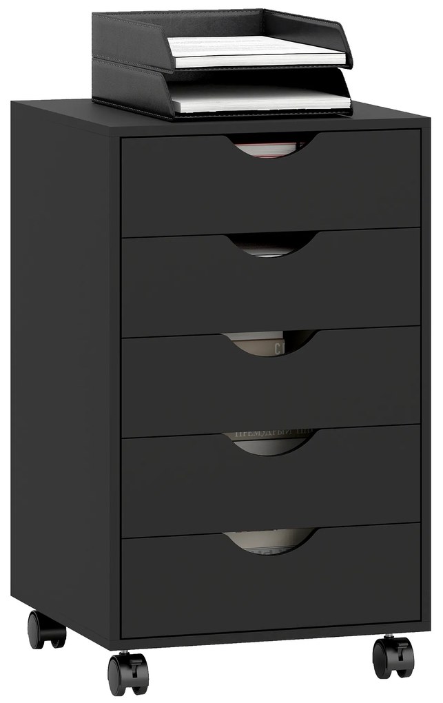 Bloco de Gavetas com Rodas Bloco de Gavetas para Escritório com 5 Gavetas 40x40x67 cm Preto