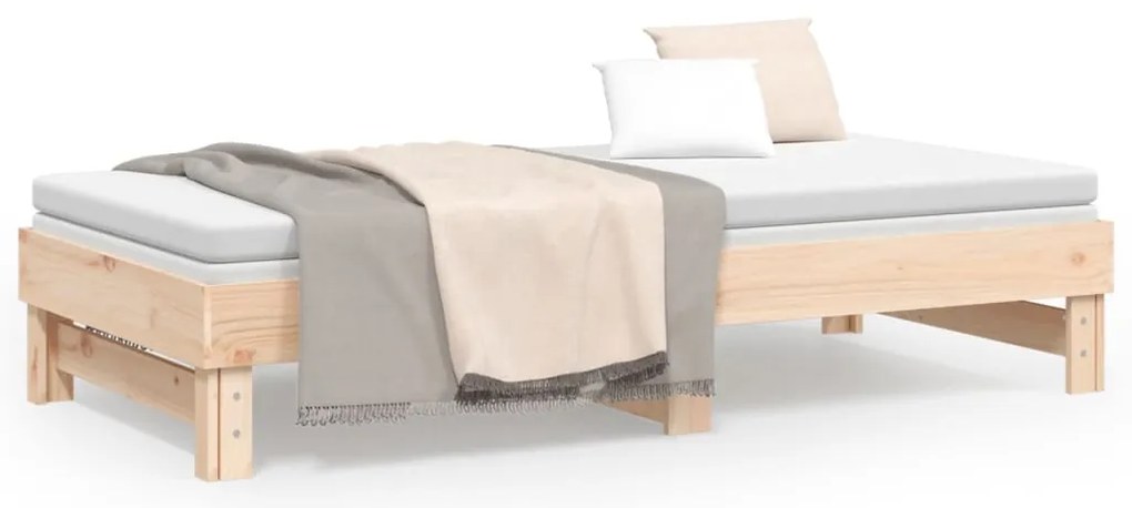Sofá-cama de puxar 2x(75x190) cm madeira de pinho maciça