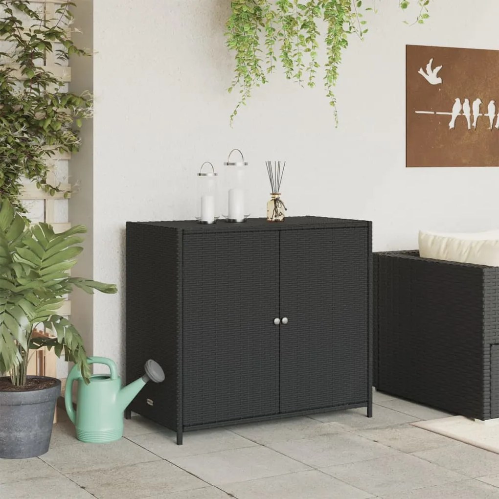 Armário de arrumação p/ jardim 83x45x76 cm vime PE preto