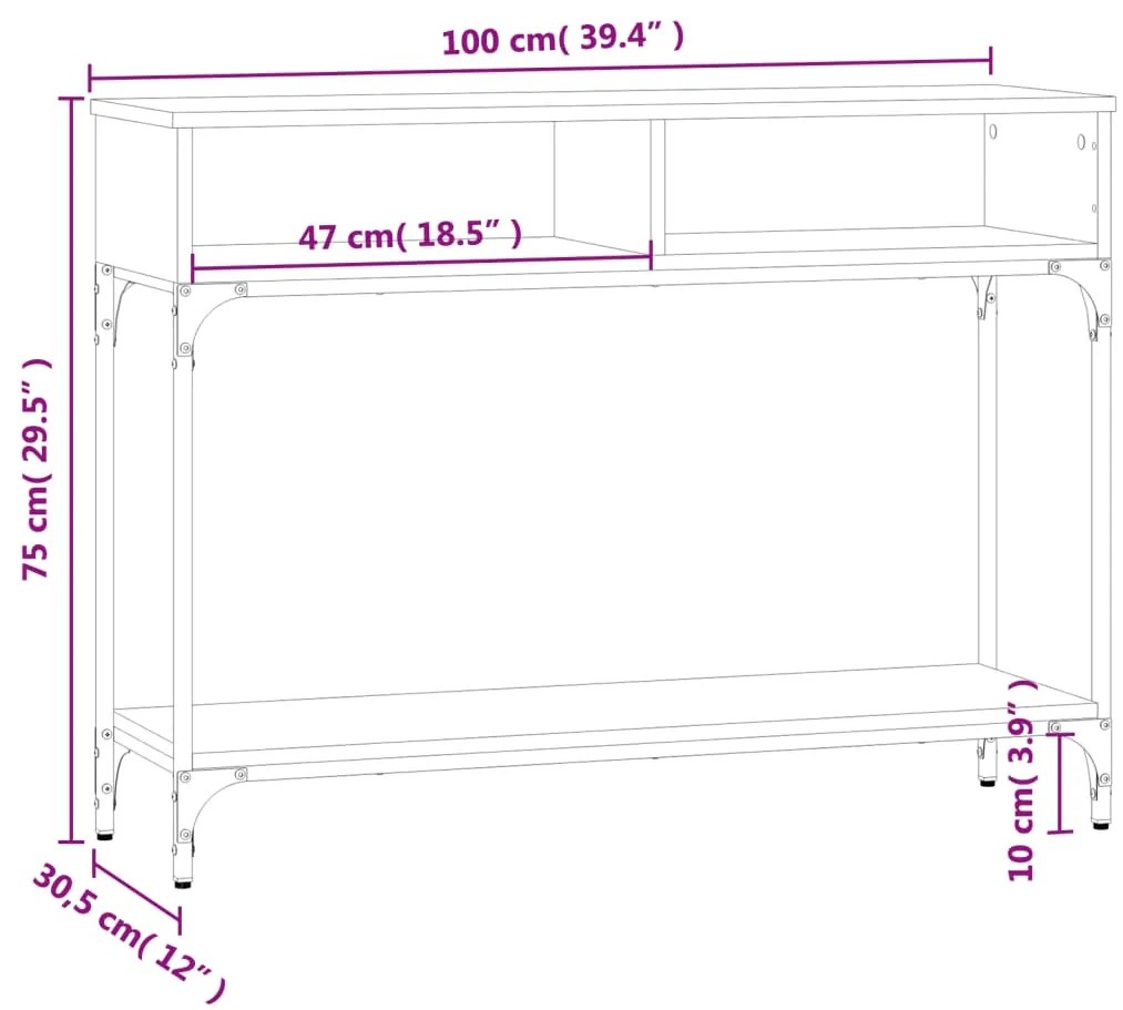 Mesa consola 100x30,5x75cm derivados de madeira carvalho fumado