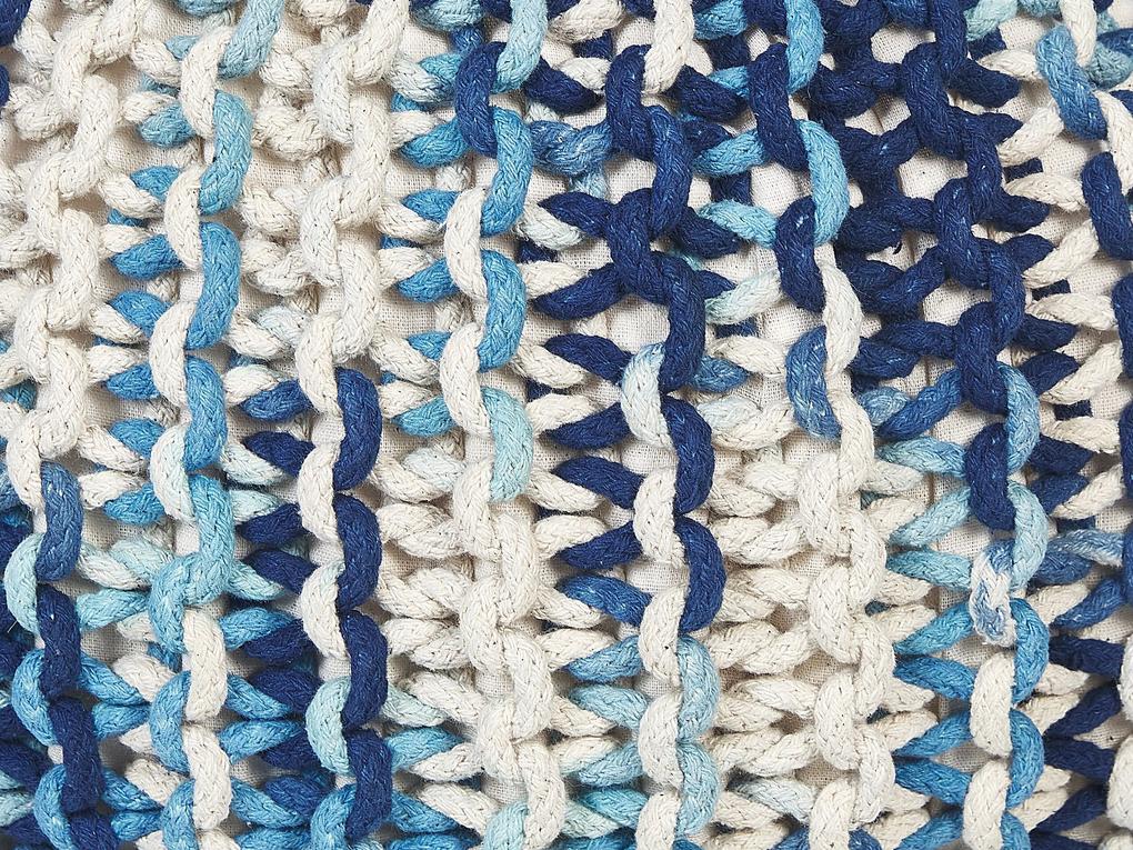 Pufe redondo em tricot branco e azul 50 x 35 cm CONRAD Beliani