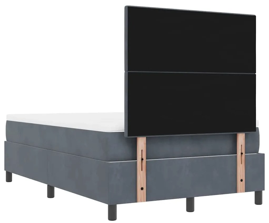 Cama Box Spring com Colchão e Banco Cinza Escuro 120x200 cm Veludo
