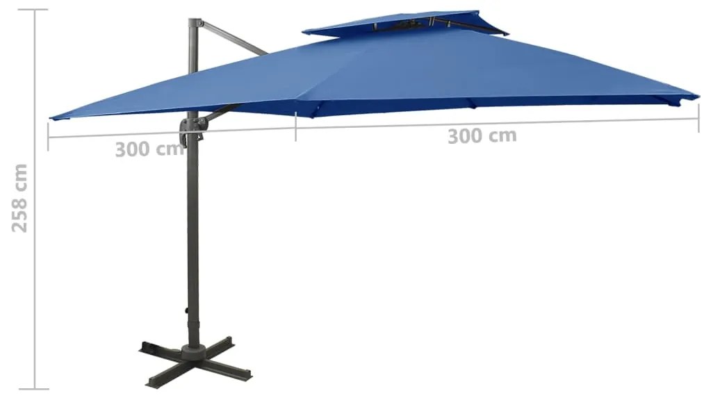 Guarda-sol jardim cantilever toldo duplo 300x300 cm azul-ciano