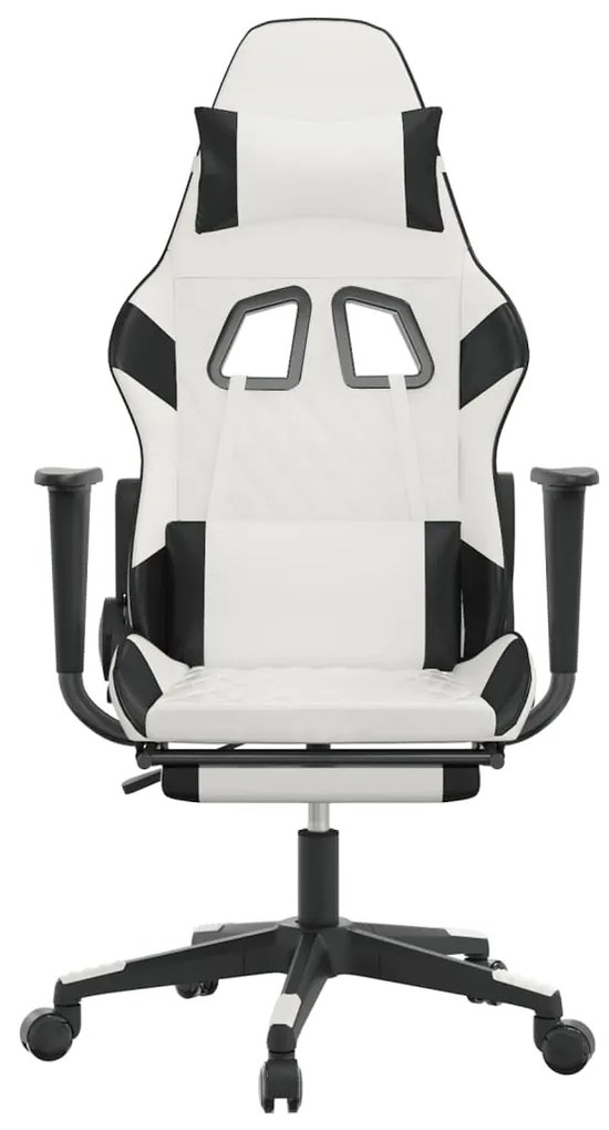 Cadeira gaming c/ apoio p/ pés couro artificial preto e branco