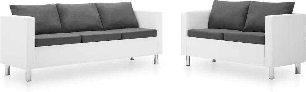 Conjunto de sofás couro artificial 2 pcs branco/cinzento claro