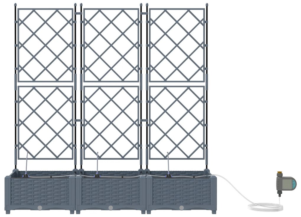 Jardinieras com Sistema de Irrigação de Água 3 pcs Cinza Claro