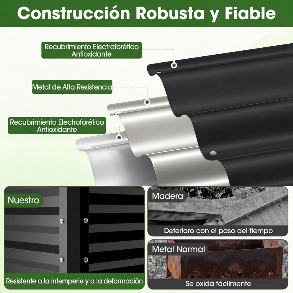 Floreira Elevada de Metal 112 x 55 x 81 cm com Revestimento Eletroforético e Drenagem para Legumes, Flores e Frutas - Preta