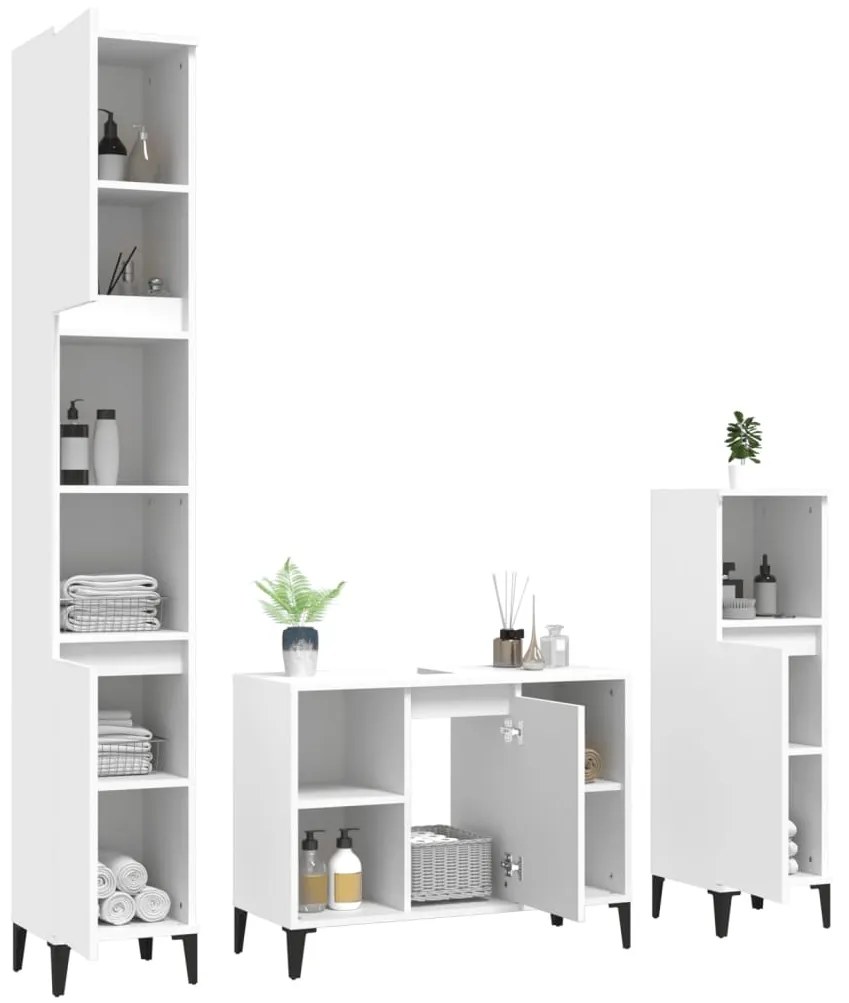 3 pcs conjunto móveis casa de banho derivados de madeira branco
