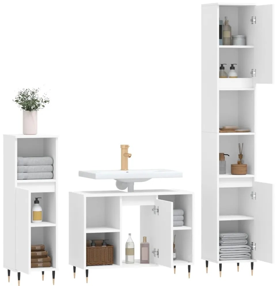 3 pcs conjunto móveis casa de banho derivados de madeira branco