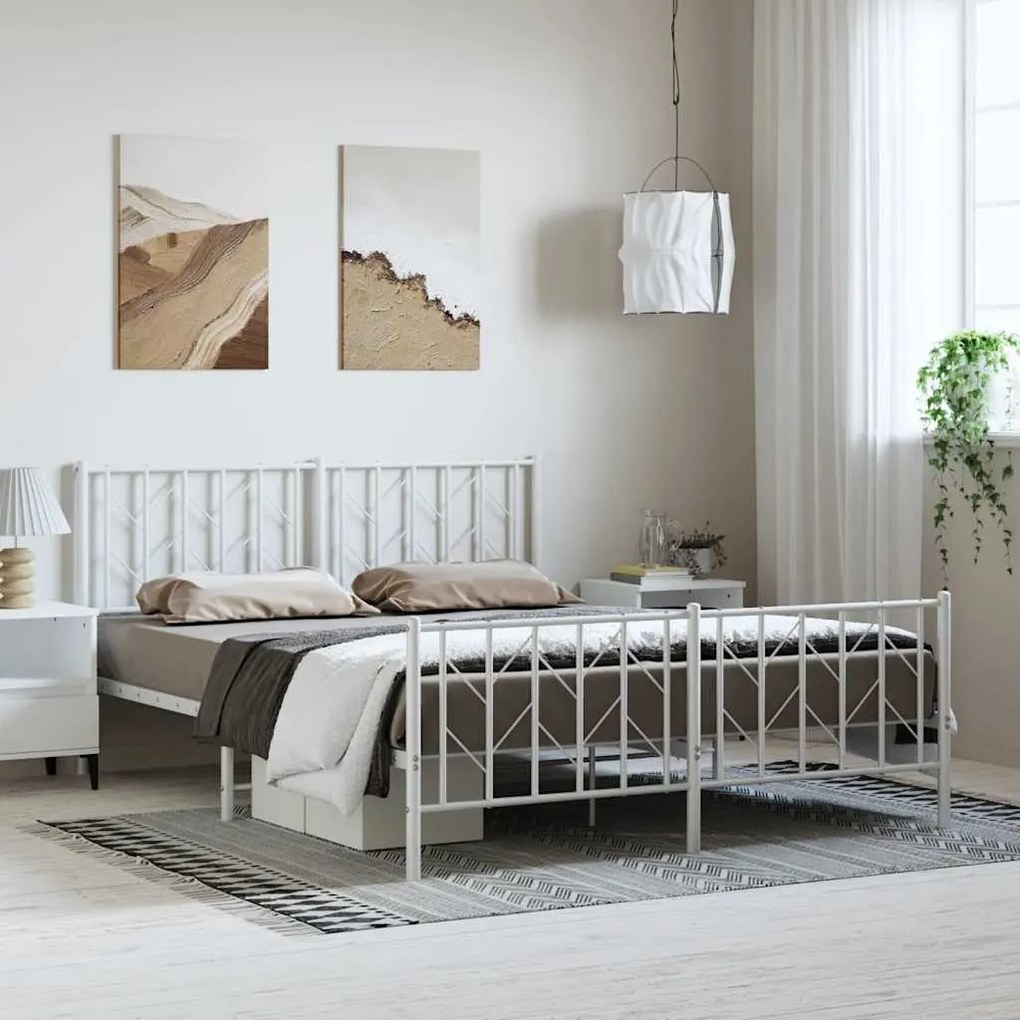 Estrutura de cama com cabeceira e pés 193x203 cm metal branco