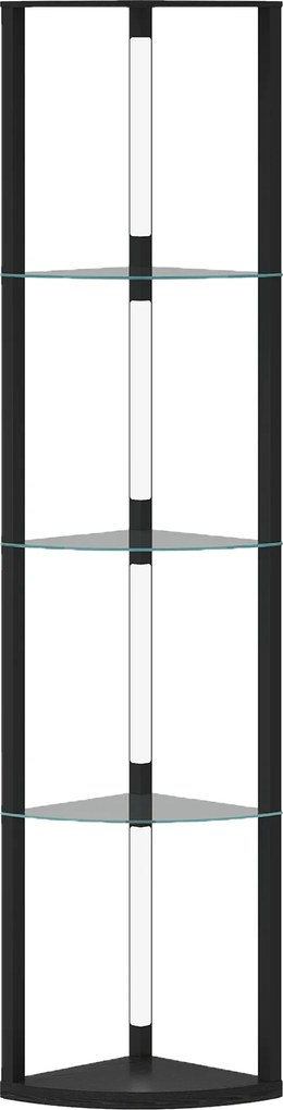 HOMCOM Luminária LED de chão com prateleira de vidro, candeeiro de pé com 3 níveis de intensidade, interruptor de pé para sala e quarto, preto | Aosom Portugal