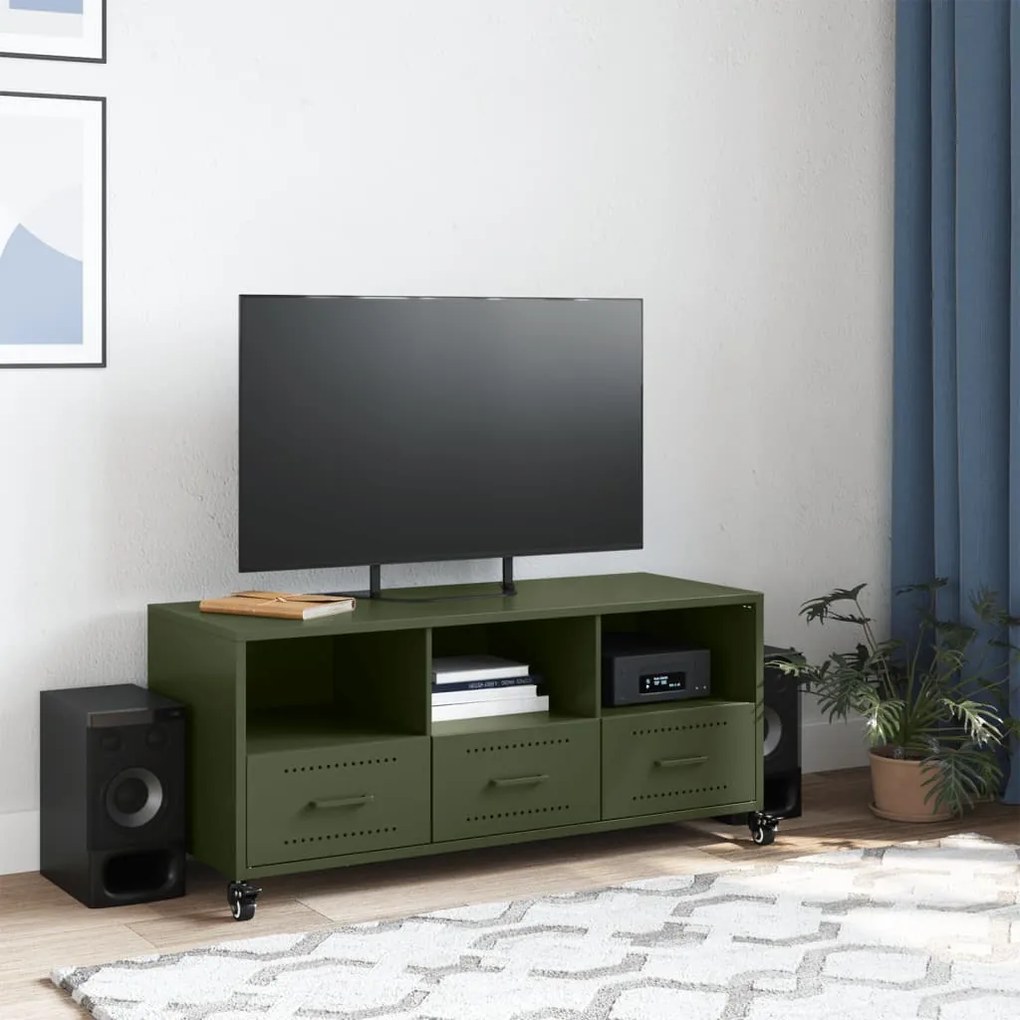 Móvel de TV 100,5x39x43,5 cm aço verde-azeitona