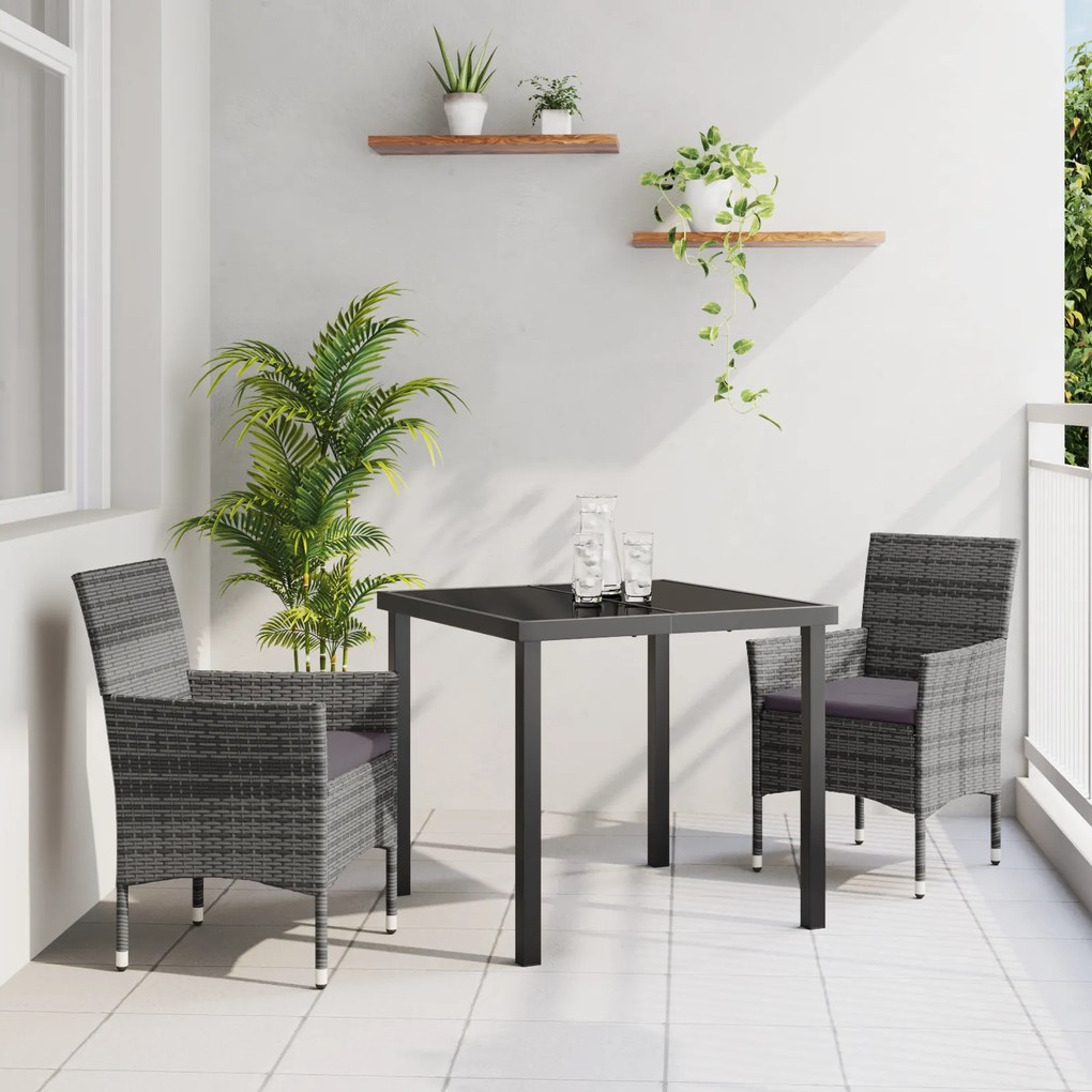 vidaXL Conjunto de 3 Peças para Jantar no Jardim Cinza Rattan PE