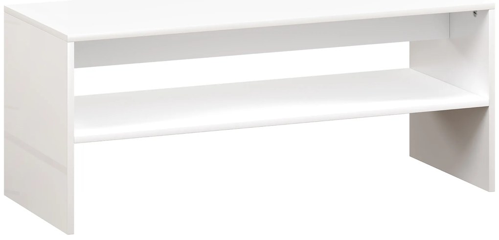HOMCOM Mesa de Centro Mesa Auxiliar com Compartimento Aberto Mesa de Café para Sala de Estar 100x40x41,5 cm Branco Brilhante