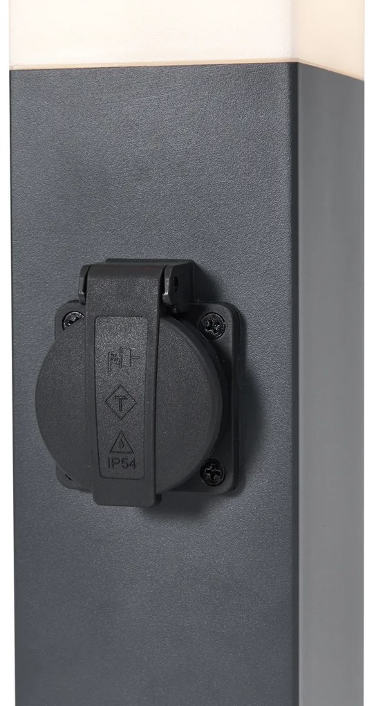 Candeeiro de exterior cinza escuro com vidro opalino 45cm IP44 com tomada e sensor de movimento - Malios Moderno