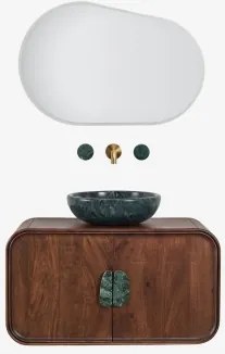 Conjunto De Móvel De Casa De Banho Suspenso 95x45 Cm Em Madeira De Manga E Pedra Natural Kivalina Mármore Verde Udaipur - Madeira De - Sklum