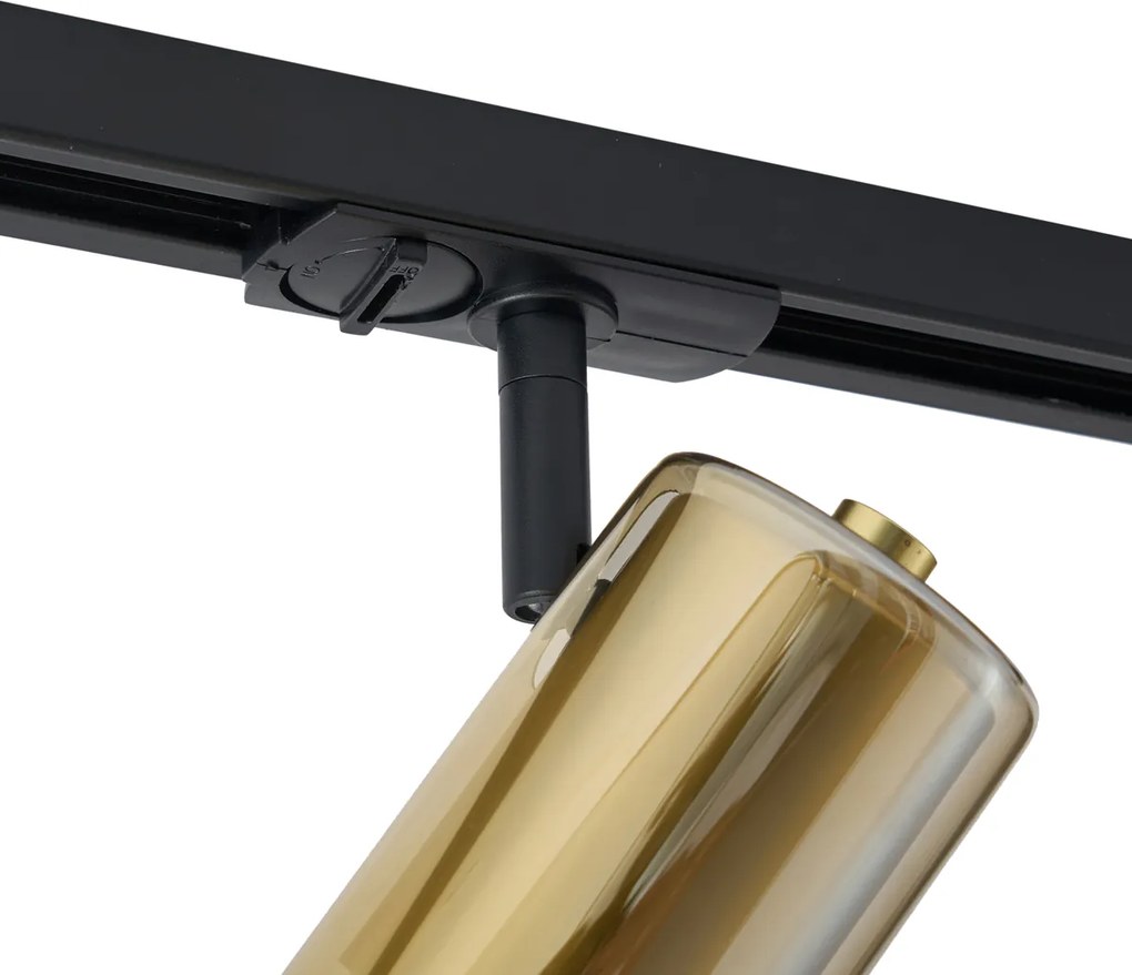 Sistema de iluminação de trilho moderno preto com 3 focos dourados monofásicos - Iconic Lloyd