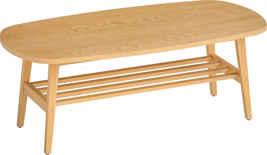 HOMCOM Mesa de Centro de 2 Níveis Moderna com Prateleira Aberta Inferior e Pernas de Madeira de Borracha 120x60x42 cm Madeira | Aosom Portugal