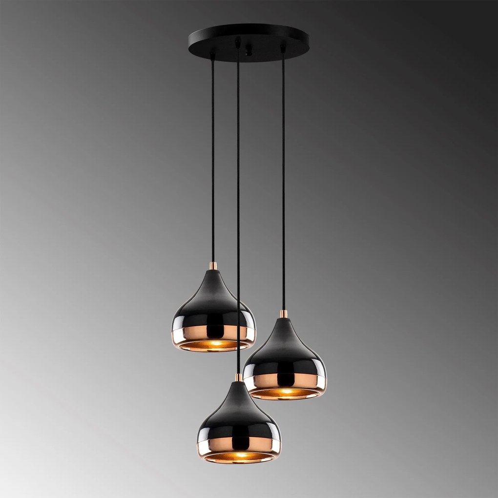 Candeeiro de Teto Yildo – Preto Cobre – Diâmetro 37 cm, Altura 111 cm