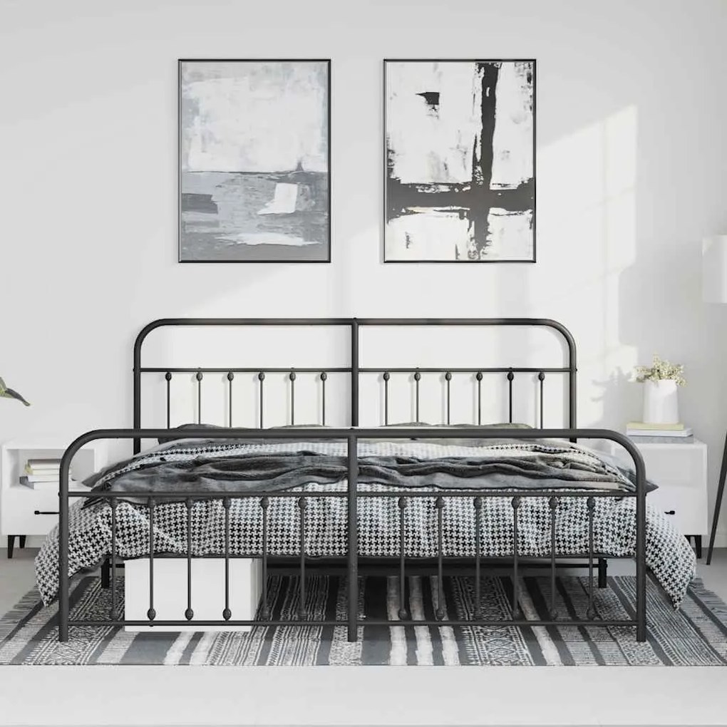 Estrutura de cama com cabeceira e pés 183x213 cm metal preto