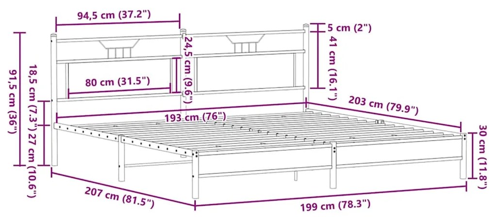 Estrutura de cama sem colchão 193x203cm metal carvalho sonoma
