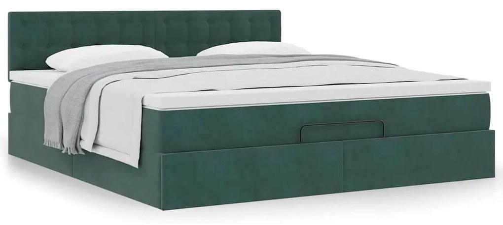 Estrutura de cama otomana com colchão 160x200 cm verde escuro