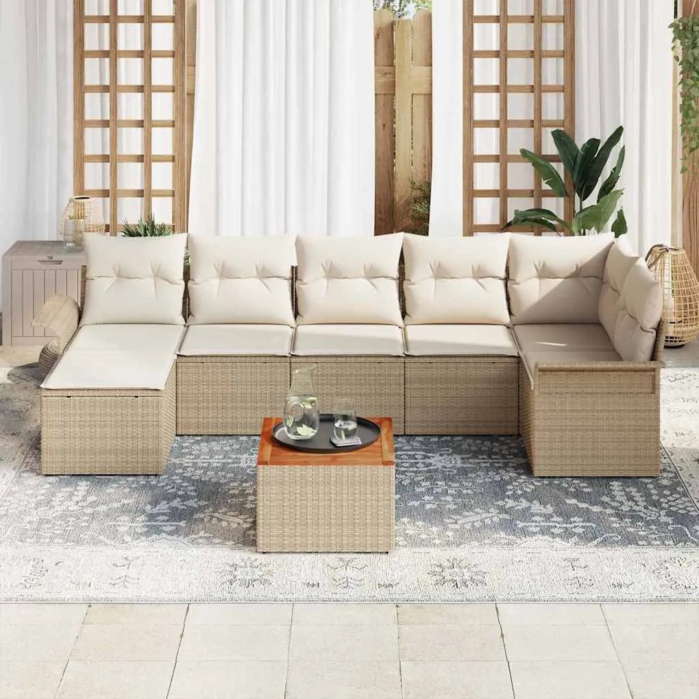 Conjunto de Sofá de Jardim com 8 Peças e Almofadas em Palha Rústica Be