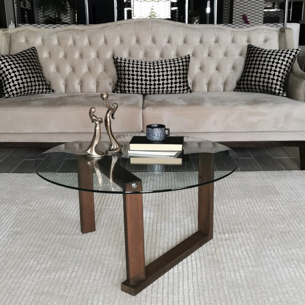Mesa de Centro Yuvarlak Cam Orta Sehpa S300 – Nogueira – 80x41x80 cm