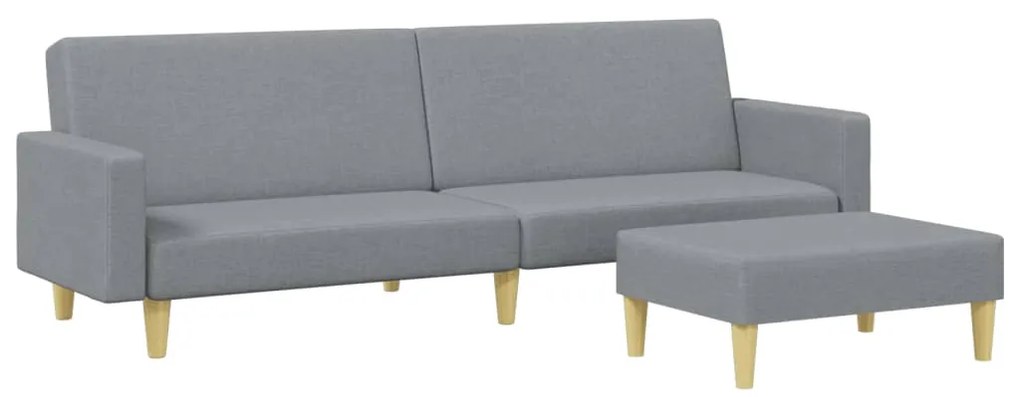 Sofá-cama de 2 lugares c/ apoio de pés tecido cinzento-claro