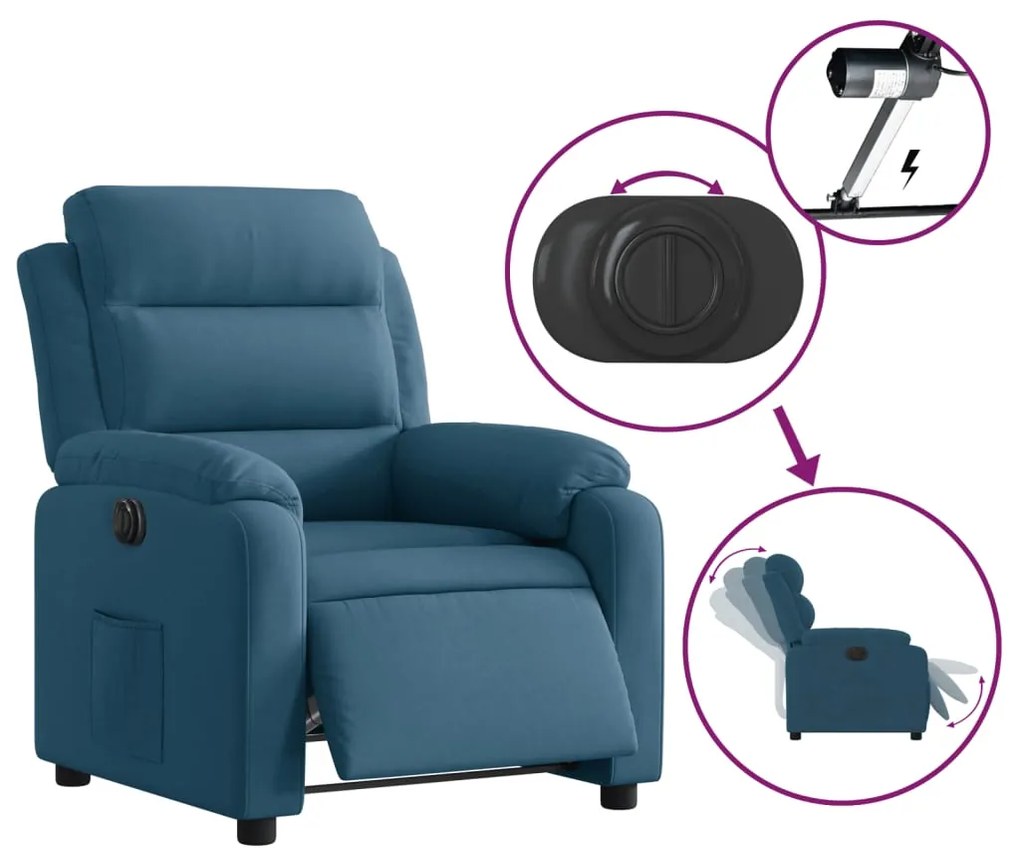 Poltrona de massagens reclinável veludo azul