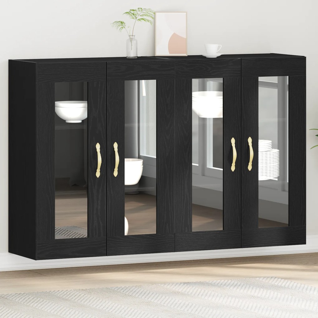 vidaXL Armários de Parede 2 pcs Preto Carvalho 69,5x34x90 cm Madeira de Engenharia