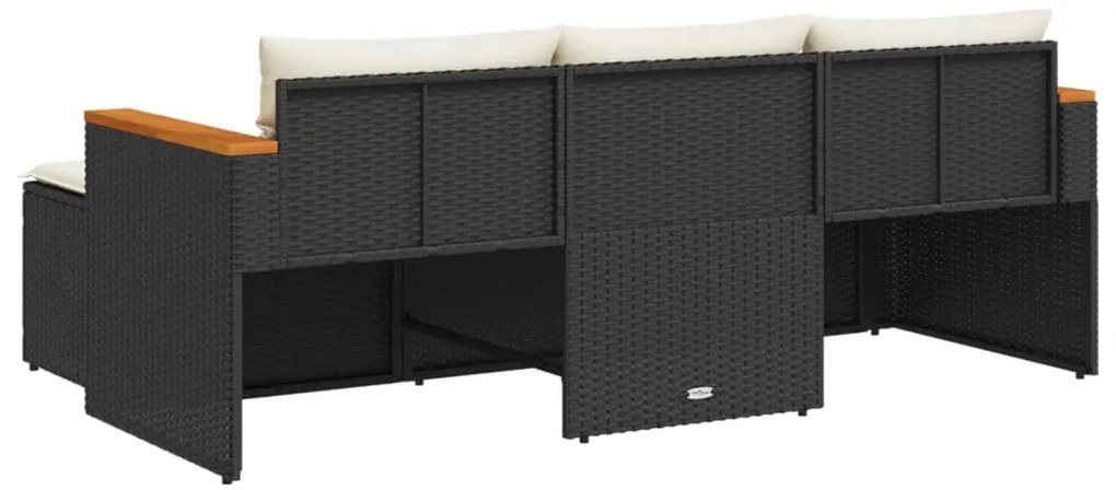 3 pcs conjunto sofás de jardim com almofadões vime PE preto