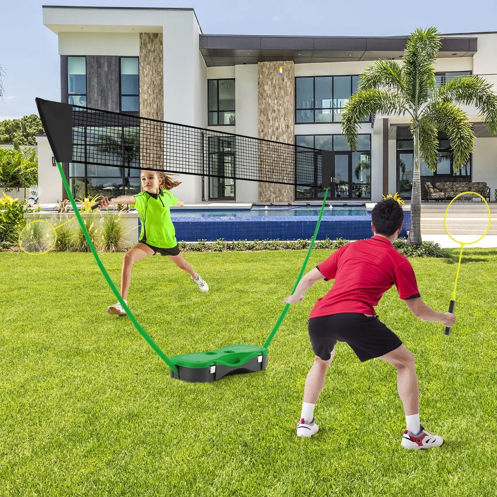 Conjunto portátil de badminton para crianças com 2 raquetes 2 penas Estrutura em PVC, baliza de futebol e rede de pátio 270 x 33,5 x 160 cm Verde