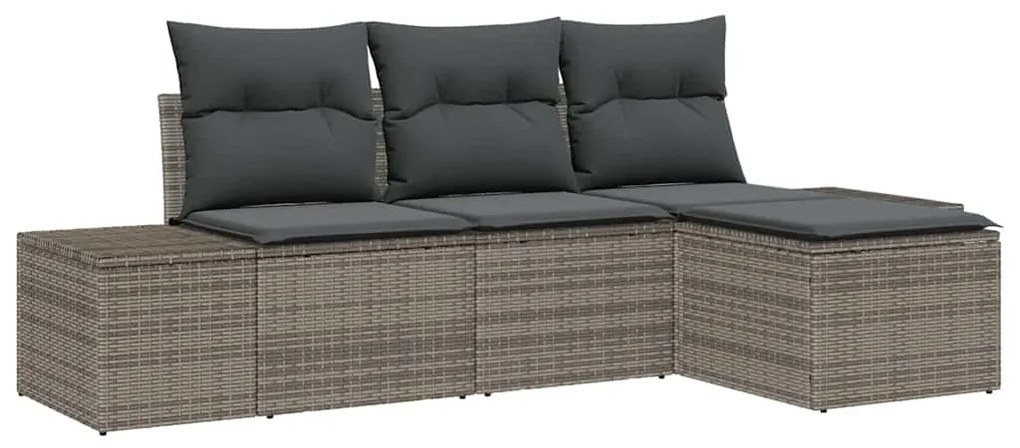 Conjunto de Sofá de Jardim de 4 Peças com Almofadas em Cinza de Rattan