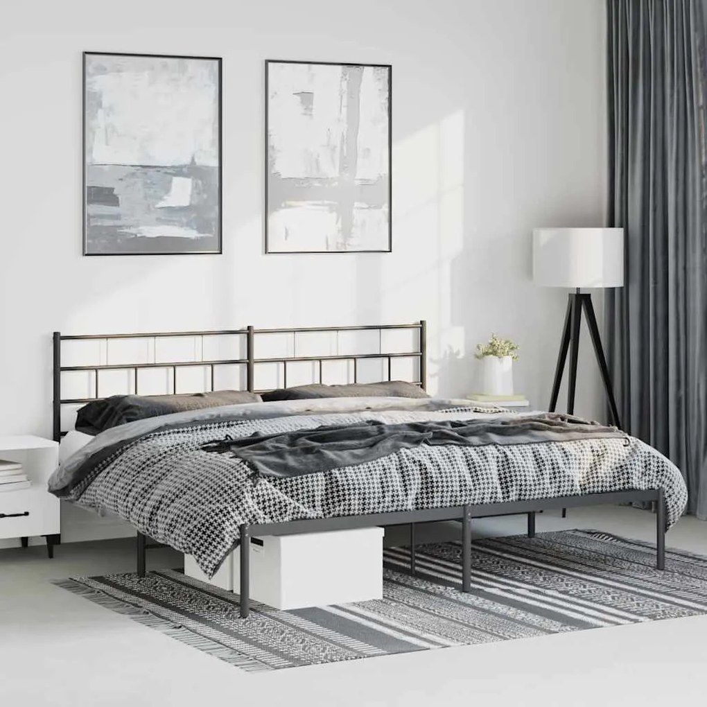 Estrutura de cama com cabeceira 193x203 cm metal preto