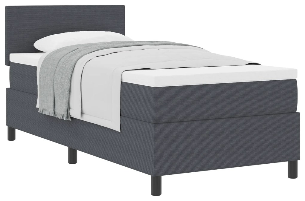 Cama Box Spring com Colchão Cinza Escuro 80x200 cm Tecido de Corduroy