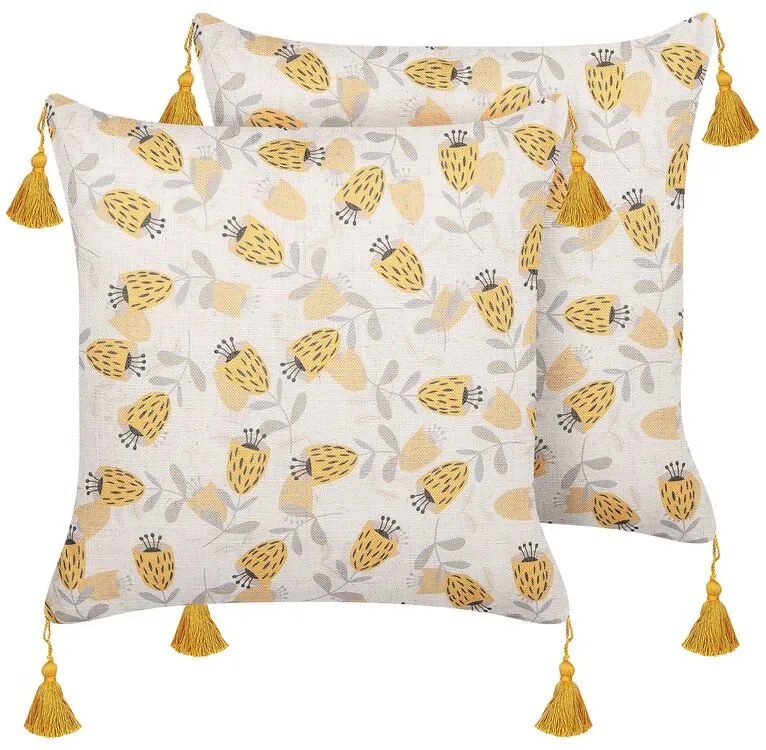 Conjunto de 2 almofadas com padrão floral creme e amarelo 45 x 45 cm ABUTILON Beliani