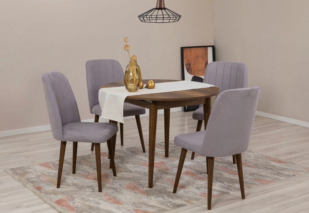 Conjunto de Mesa de Jantar Extensível Vina – Nogueira e Cinza – Mesa 1