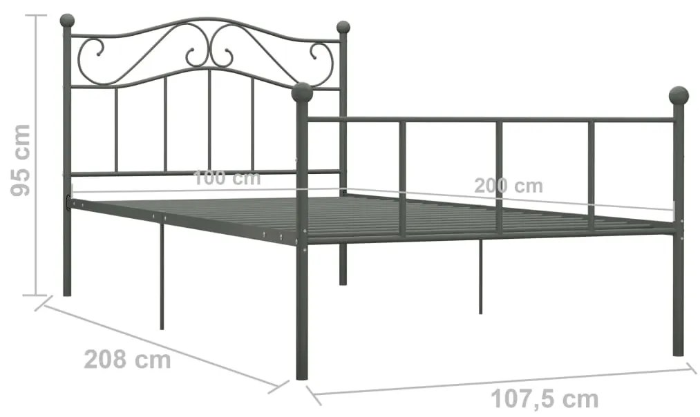 Estrutura de cama 100x200 cm metal cinzento