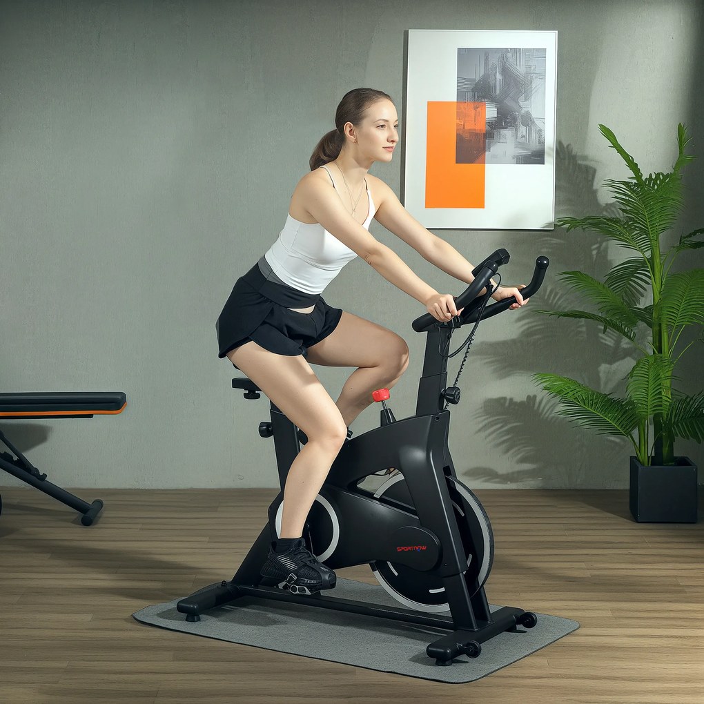 Bicicleta Estática Bicicleta Fitness com Volante de Inércia de 15 kg Ecrã LED Guiador e Assento Ajustável 108x53x111 cm Preto