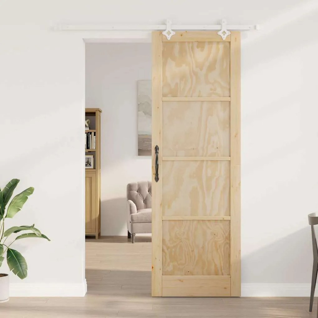 Porta Deslizante vidaXL com Conjunto de Ferragens 78x232 cm Madeira Só