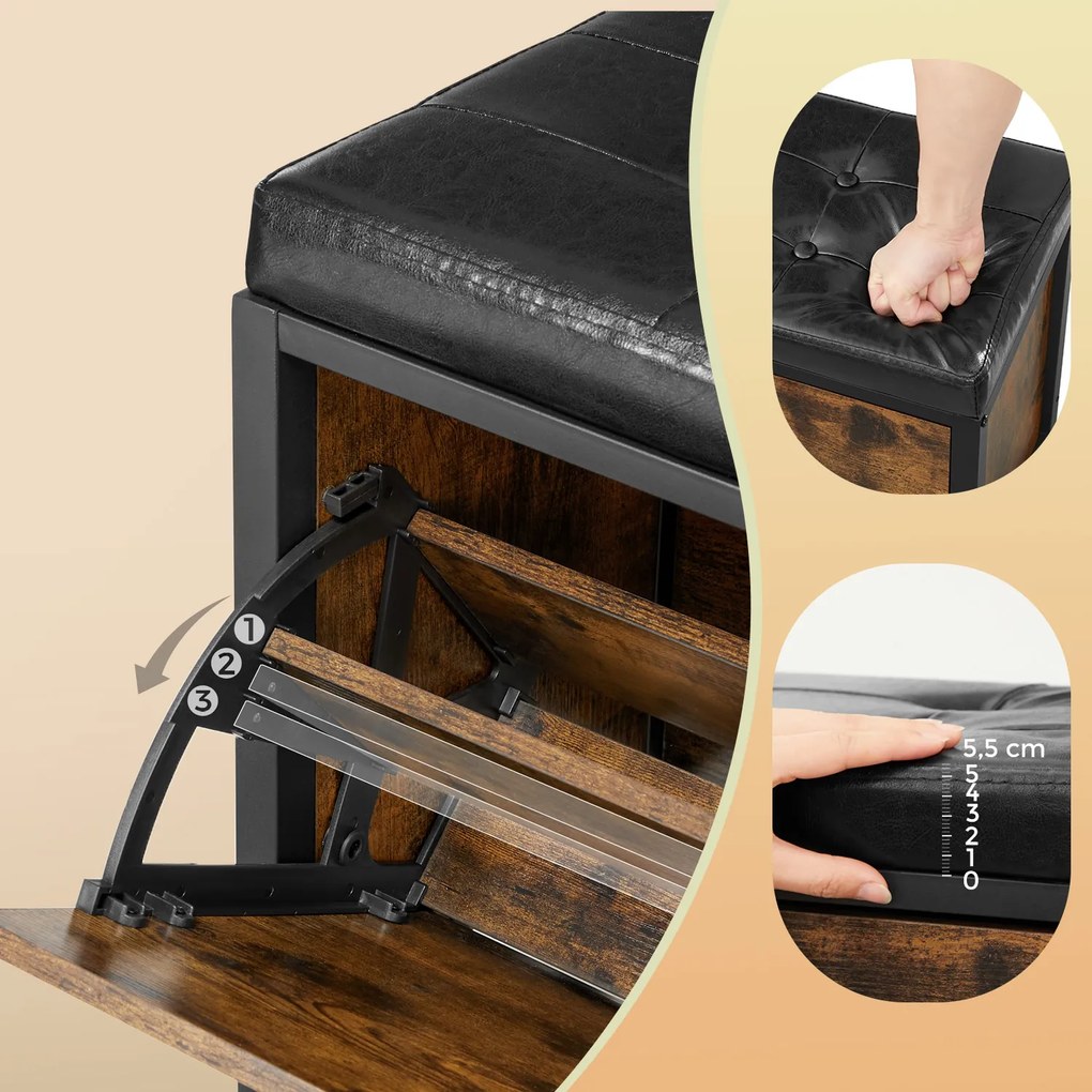 Banco sapateira 80 x 30 x 51 cm (C x L x A) castanho vintage-preto