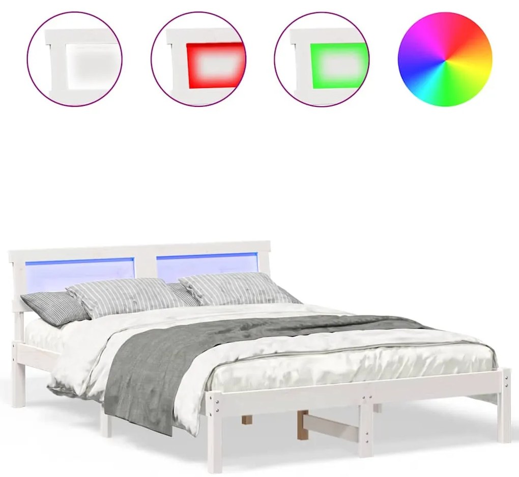 Estrutura da Cama com luzes de tira LED com cabeceira Branco 120 x 200
