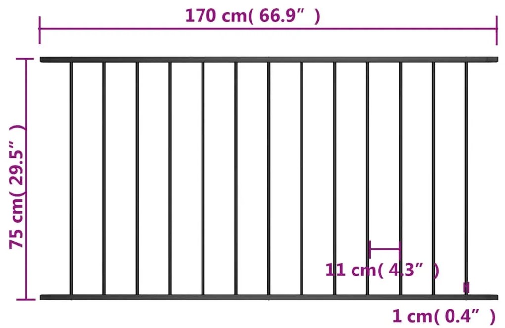 Painel de vedação aço revestido a pó 1,63x0,75 m preto