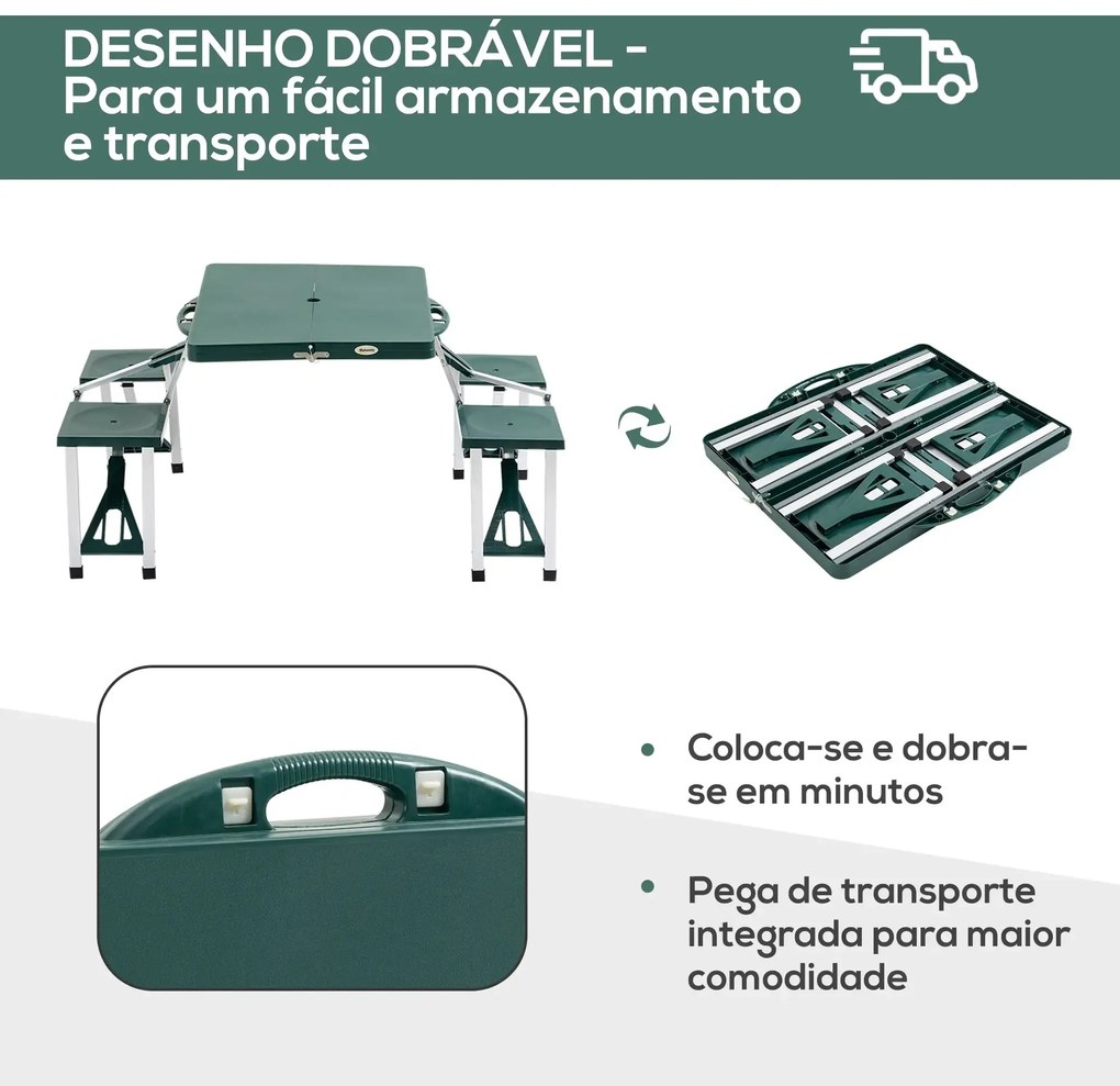 Mesa Dobrável de Acampamento com 4 Cadeiras Bergen – 136x84,5x66 cm –
