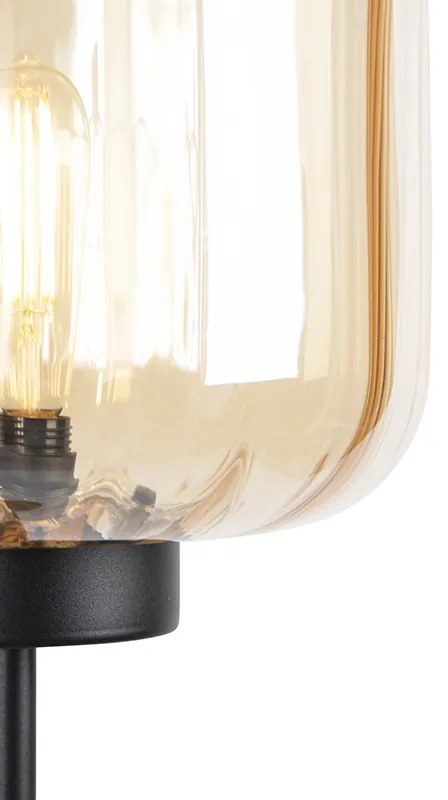 Candeeiro de pé design preto com vidro âmbar - Qara Design